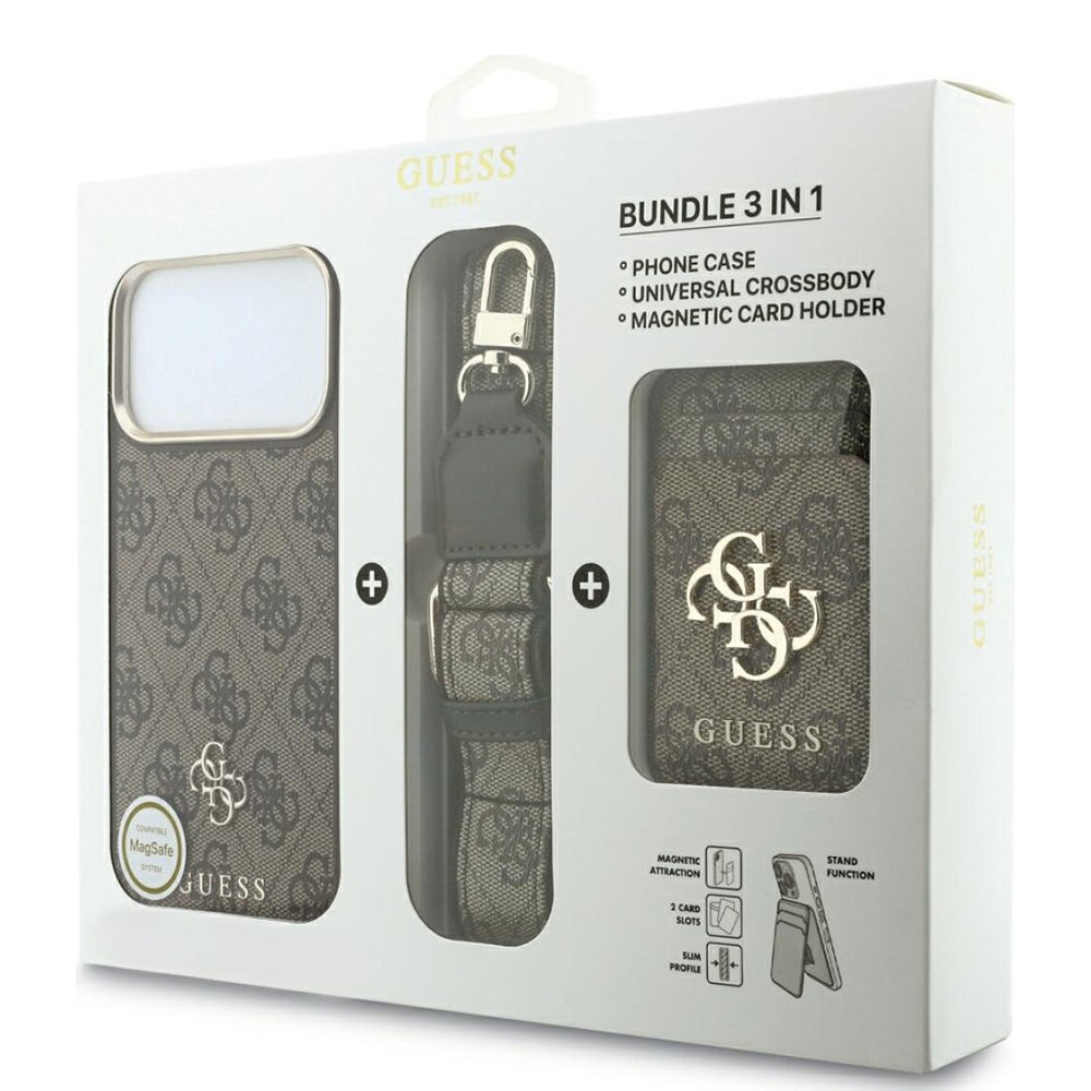 Custodia MagSafe per Apple iPhone 18 Pro / 17 Pro, Guess, 4G Cardslot & Big Strap, Marrone