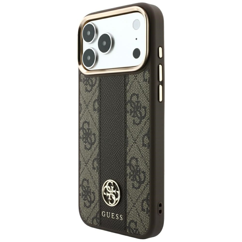 Custodia MagSafe per Apple iPhone 18 Pro / 17 Pro, Guess, 4G Stripe Round Classic Logo, Marrone