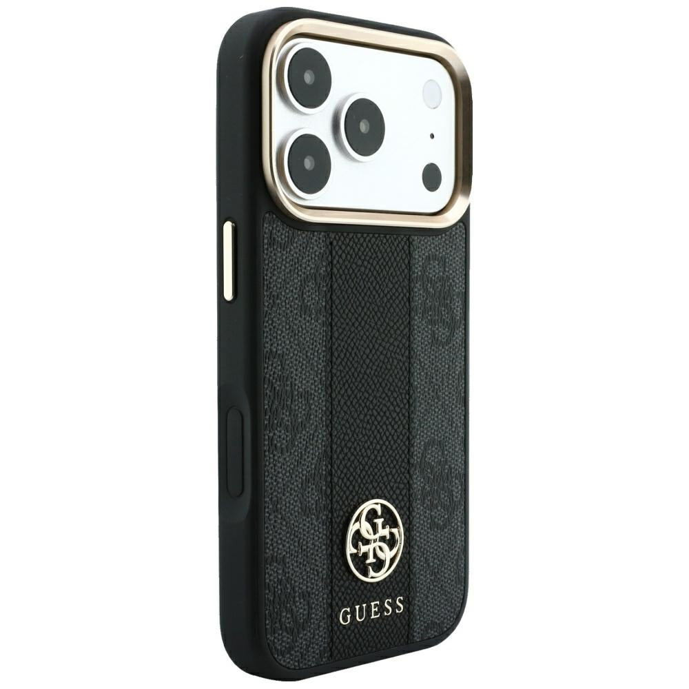 Custodia MagSafe per Apple iPhone 18 Pro / 17 Pro, Guess, 4G Stripe Round Classic Logo, Nera