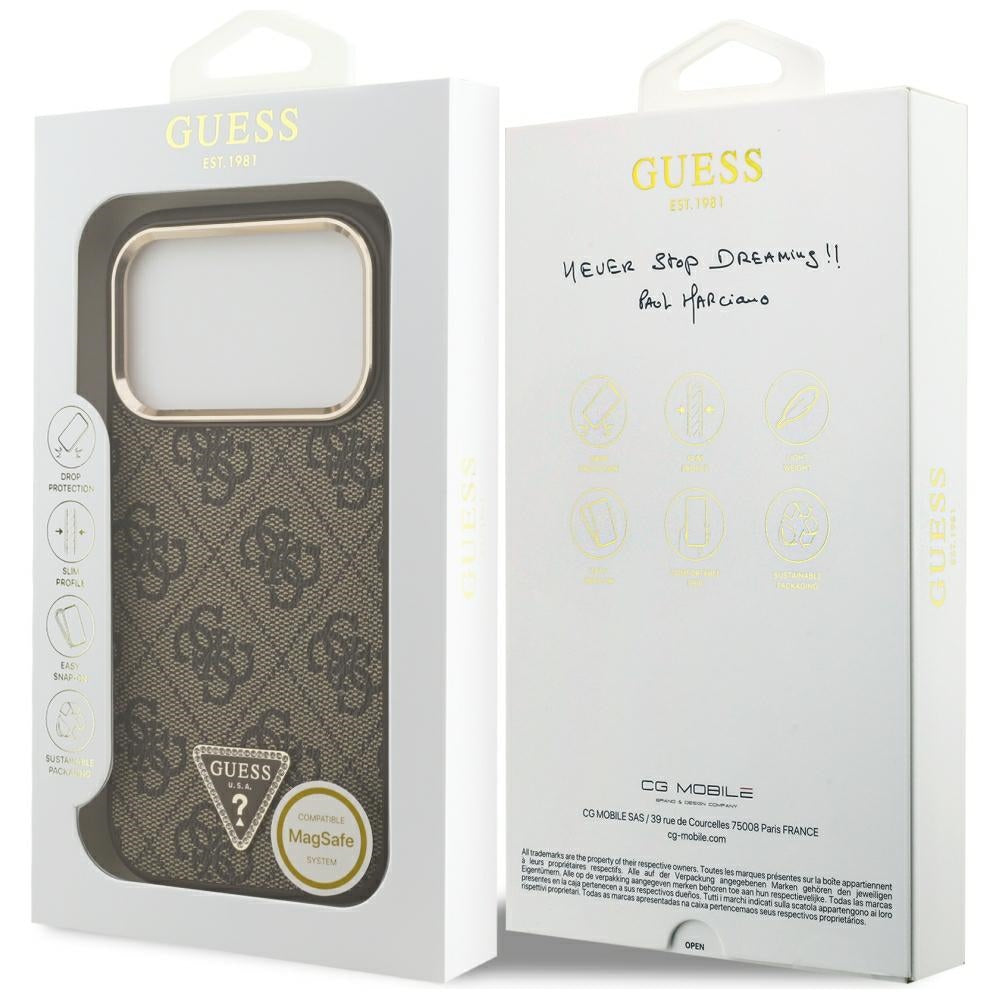Custodia MagSafe per Apple iPhone 18 Pro / 17 Pro, Guess, Logo Triangolo 4G, Marrone