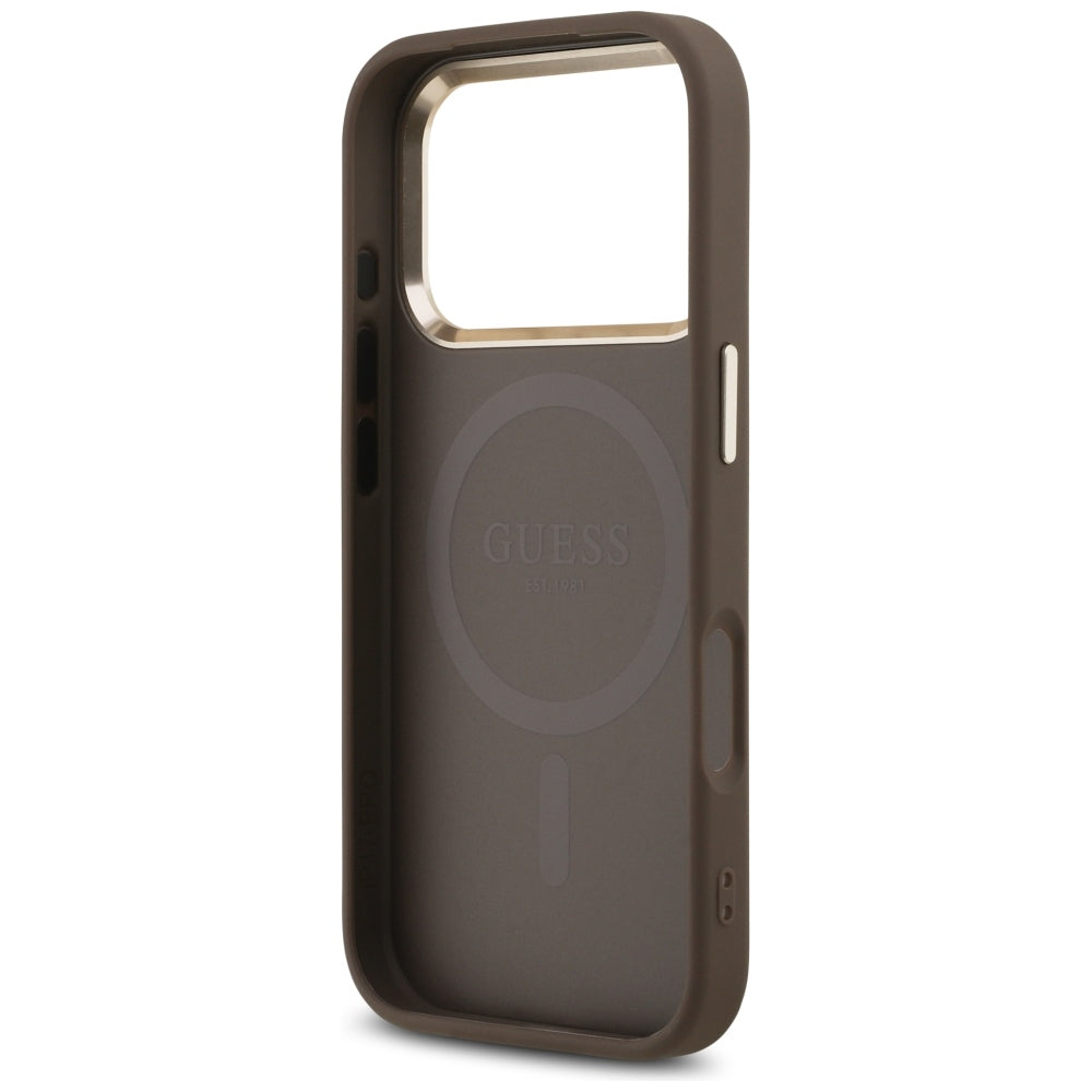 Custodia MagSafe per Apple iPhone 18 Pro / 17 Pro, Guess, Logo Triangolo 4G, Marrone