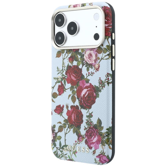 Custodia MagSafe per Apple iPhone 18 Pro / 17 Pro, Guess, Blossom Roses Print, blu fiorito