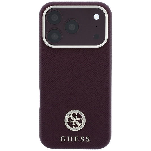 Custodia MagSafe per Apple iPhone 18 Pro / 17 Pro, Guess, Logo Rotondo con Strass Granulato, Vinaccia