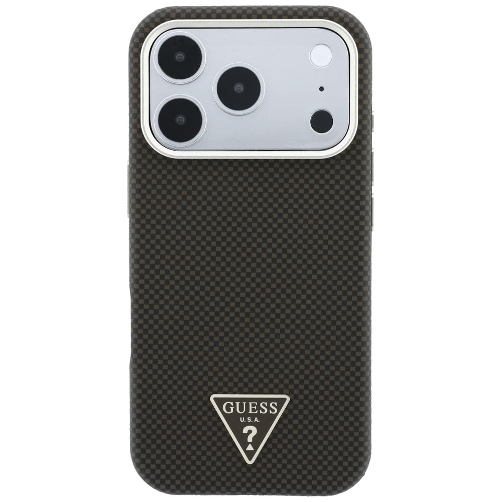 Custodia MagSafe per Apple iPhone 18 Pro / 17 Pro, Guess, Logo Triangolo Kevlar, Marrone
