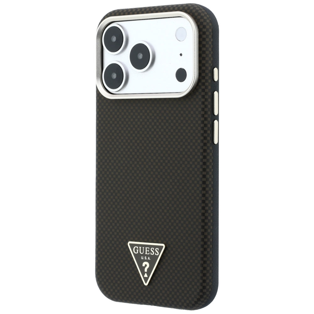 Custodia MagSafe per Apple iPhone 18 Pro / 17 Pro, Guess, Logo Triangolo Kevlar, Marrone