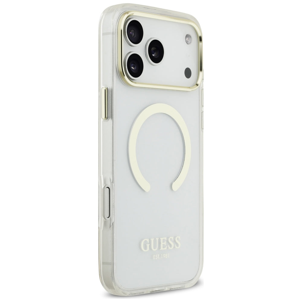 Custodia MagSafe per Apple iPhone 18 Pro / 17 Pro, Guess, Metal Outline, Dorata