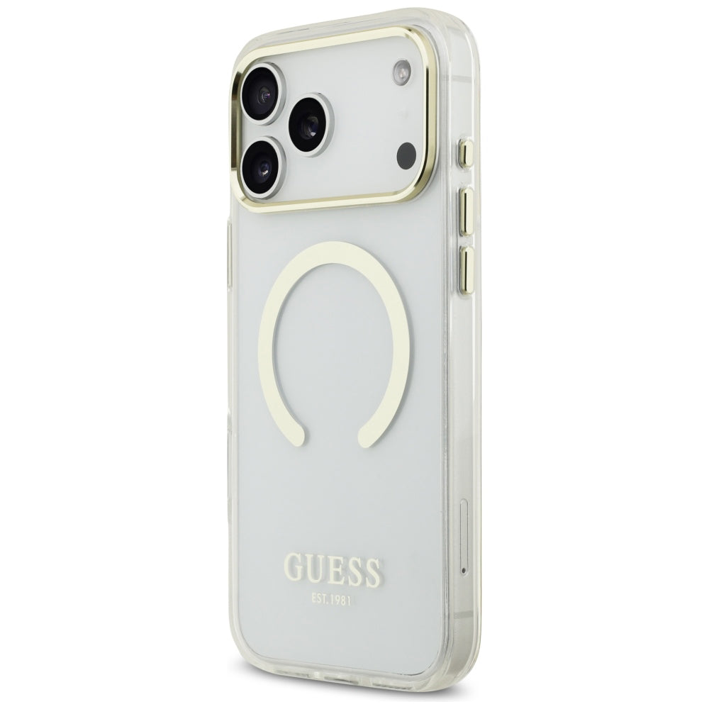 Custodia MagSafe per Apple iPhone 18 Pro / 17 Pro, Guess, Metal Outline, Dorata