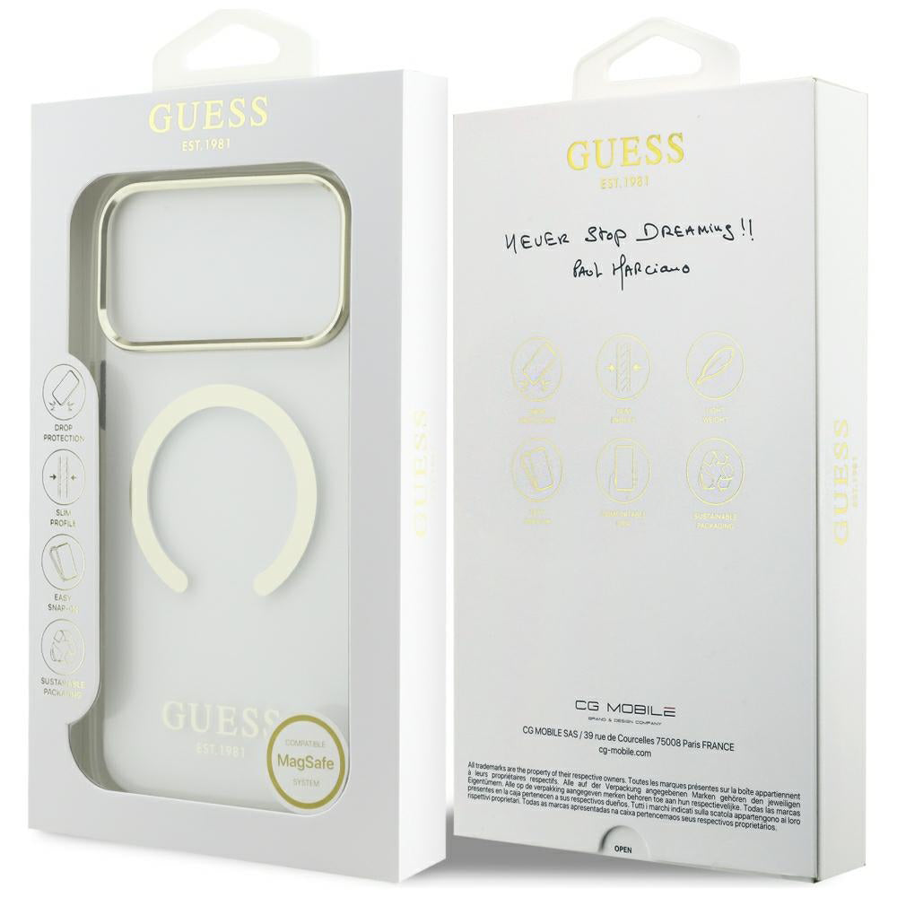 Custodia MagSafe per Apple iPhone 18 Pro / 17 Pro, Guess, Metal Outline, Dorata