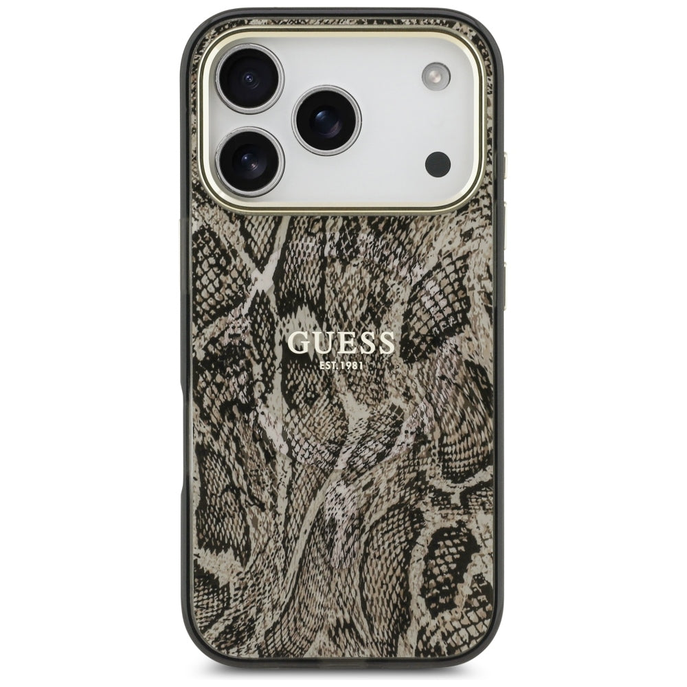 Custodia MagSafe per Apple iPhone 18 Pro / 17 Pro, Guess, motivo pitone, marrone