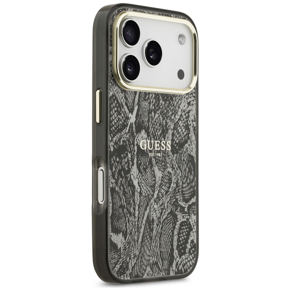 Custodia MagSafe per Apple iPhone 18 Pro / 17 Pro, Guess, motivo pitone, nera