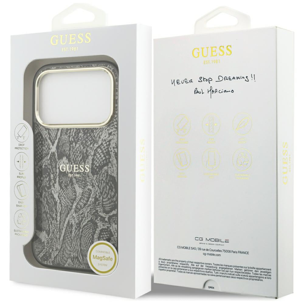 Custodia MagSafe per Apple iPhone 18 Pro / 17 Pro, Guess, motivo pitone, nera