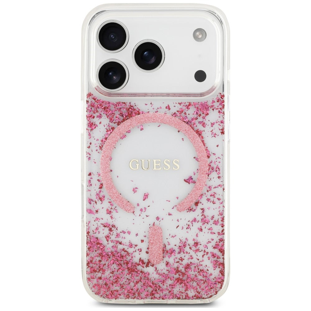 Custodia MagSafe per Apple iPhone 18 Pro / 17 Pro, Guess, Fondo in Resina Glitter, Rosa