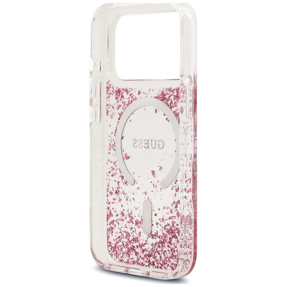 Custodia MagSafe per Apple iPhone 18 Pro / 17 Pro, Guess, Fondo in Resina Glitter, Rosa