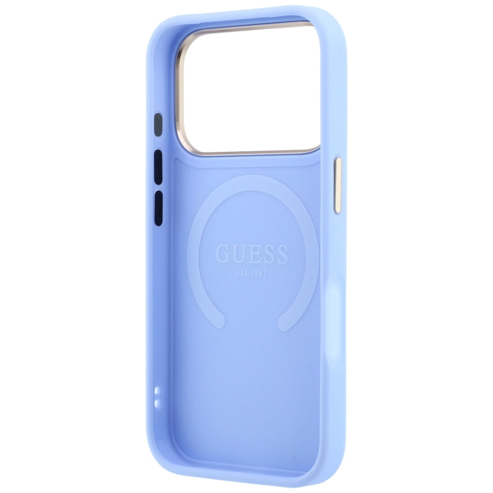 Custodia MagSafe per Apple iPhone 18 Pro / 17 Pro, Guess, Saffiano Peony Ring, Blu
