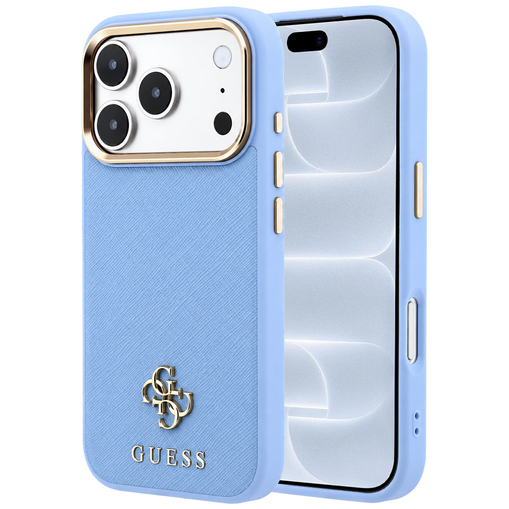 Custodia MagSafe per Apple iPhone 18 Pro / 17 Pro, Guess, Saffiano Small 4G Classic, Bleu