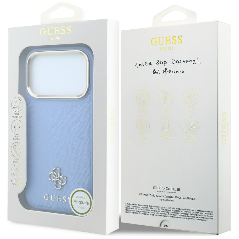 Custodia MagSafe per Apple iPhone 18 Pro / 17 Pro, Guess, Saffiano Small 4G Classic, Bleu