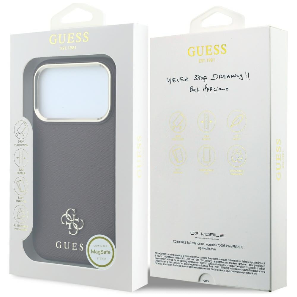 Custodia MagSafe per Apple iPhone 18 Pro / 17 Pro, Guess, Saffiano Small 4G Classic, Vinaccia