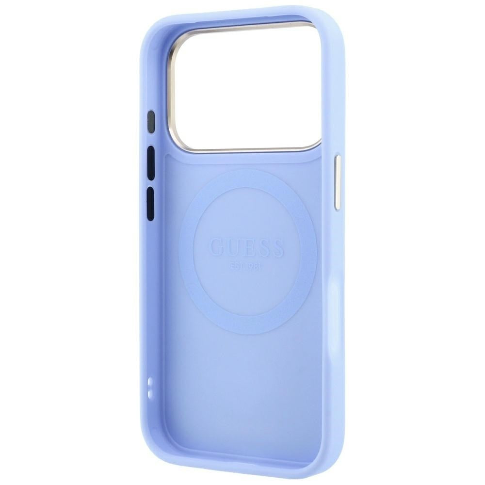 Custodia MagSafe per Apple iPhone 18 Pro / 17 Pro, Guess, Stripe Peony 4G, Blu
