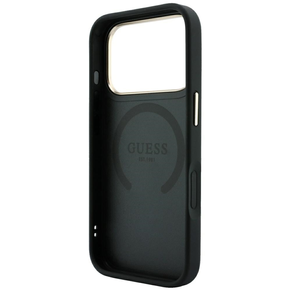 Custodia MagSafe per Apple iPhone 18 Pro / 17 Pro, Guess, Stripe Peony 4G, Nera
