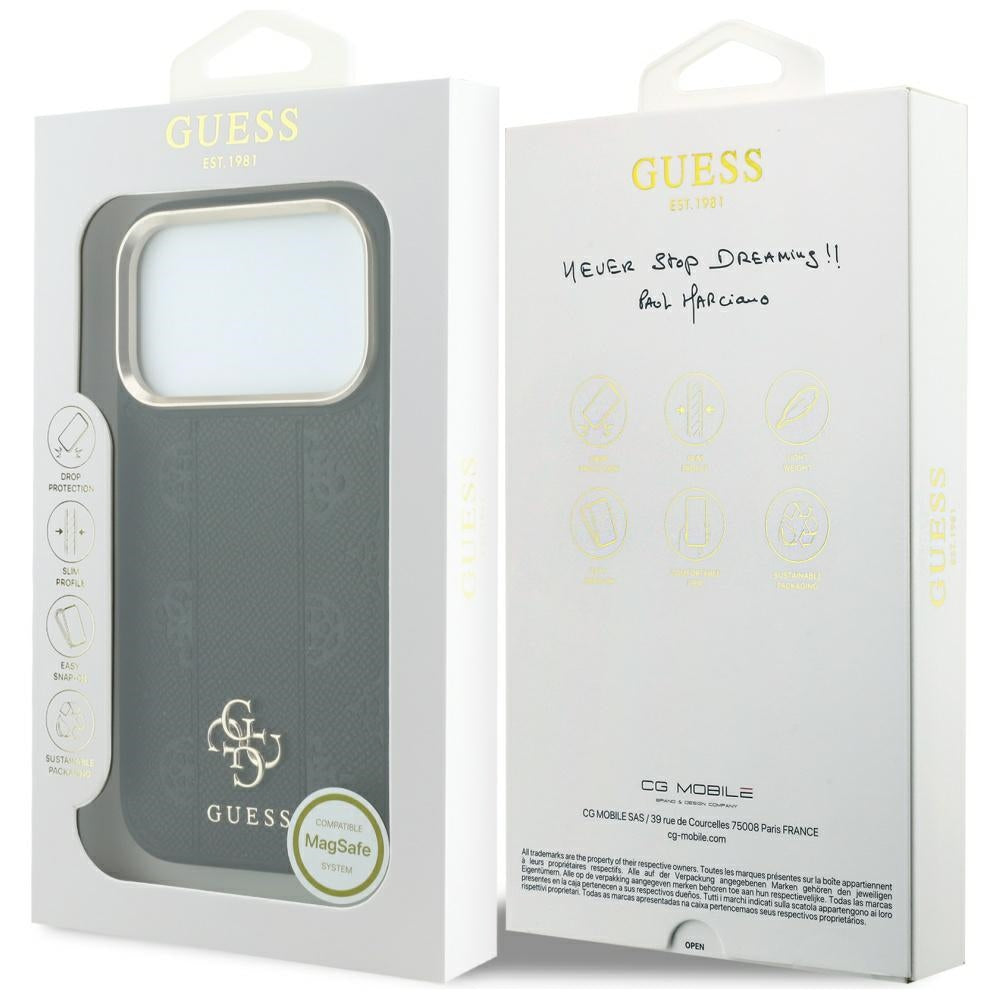 Custodia MagSafe per Apple iPhone 18 Pro / 17 Pro, Guess, Stripe Peony 4G, Nera