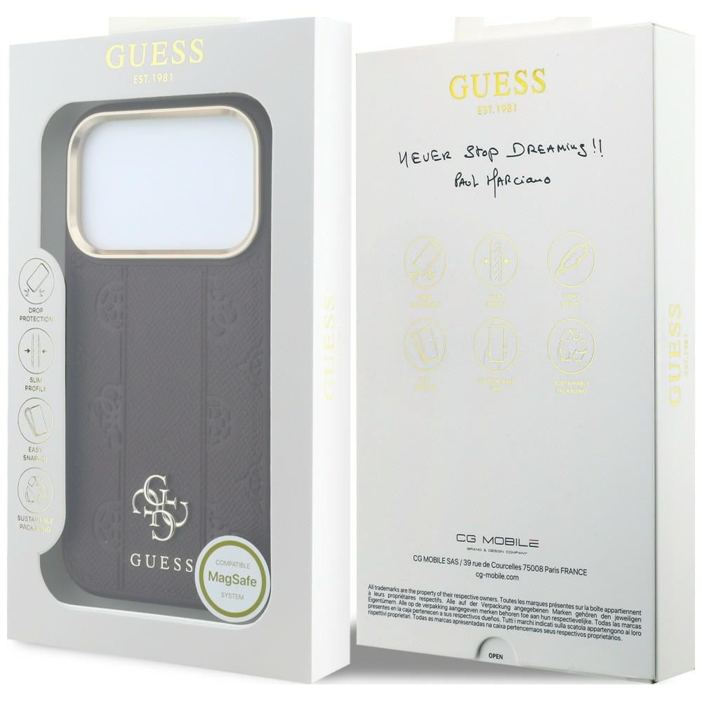 Custodia MagSafe per Apple iPhone 18 Pro / 17 Pro, Guess, Stripe Peony 4G, Vinaccia