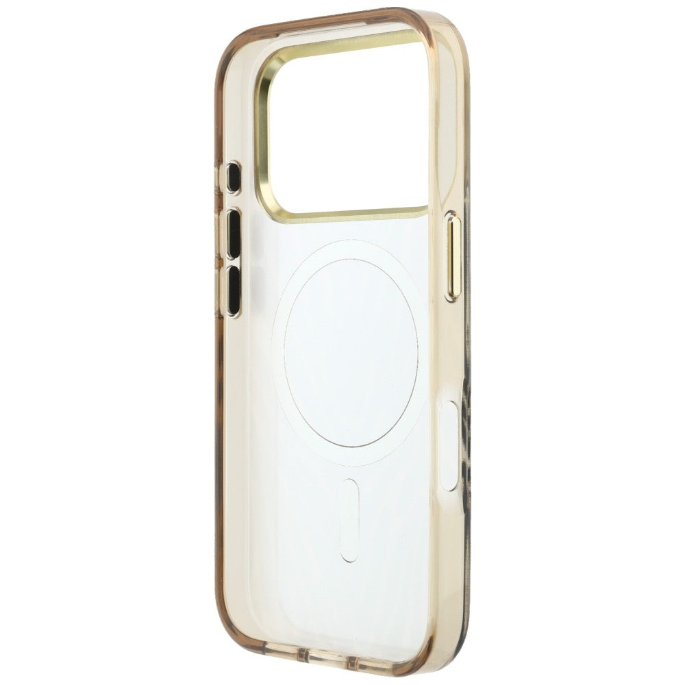 Custodia MagSafe per Apple iPhone 18 Pro / 17 Pro, Guess, Zebra Glitter Triangle Logo, Dorata