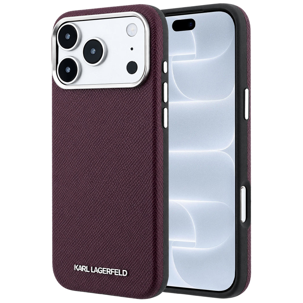 Custodia MagSafe per Apple iPhone 18 Pro / 17 Pro, Karl Lagerfeld, Logo Allungato Granulato, Vinaccia
