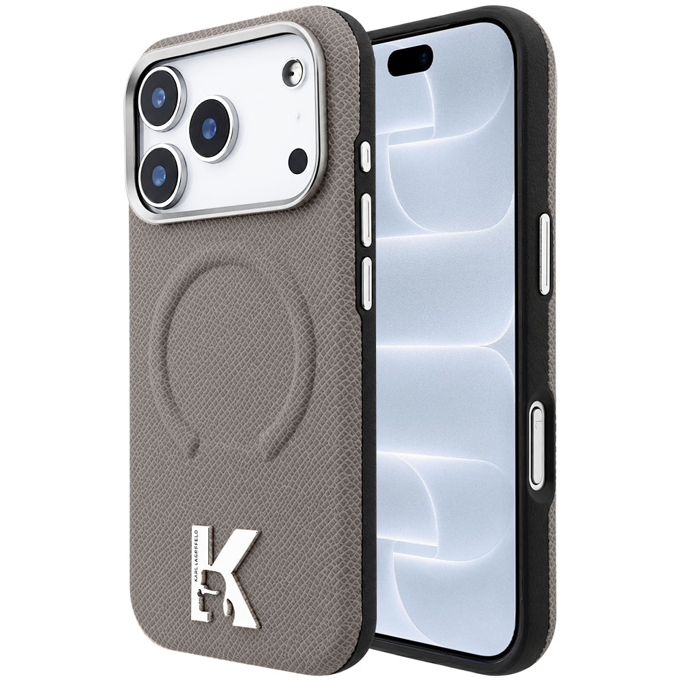 Custodia MagSafe per Apple iPhone 18 Pro / 17 Pro, Karl Lagerfeld, Grained Embossed Ring, Beige