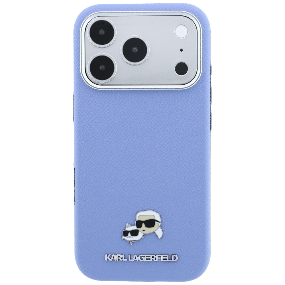 Custodia MagSafe per Apple iPhone 18 Pro / 17 Pro, Karl Lagerfeld, Grained Karl & Choupette Head's Metal, Bleu