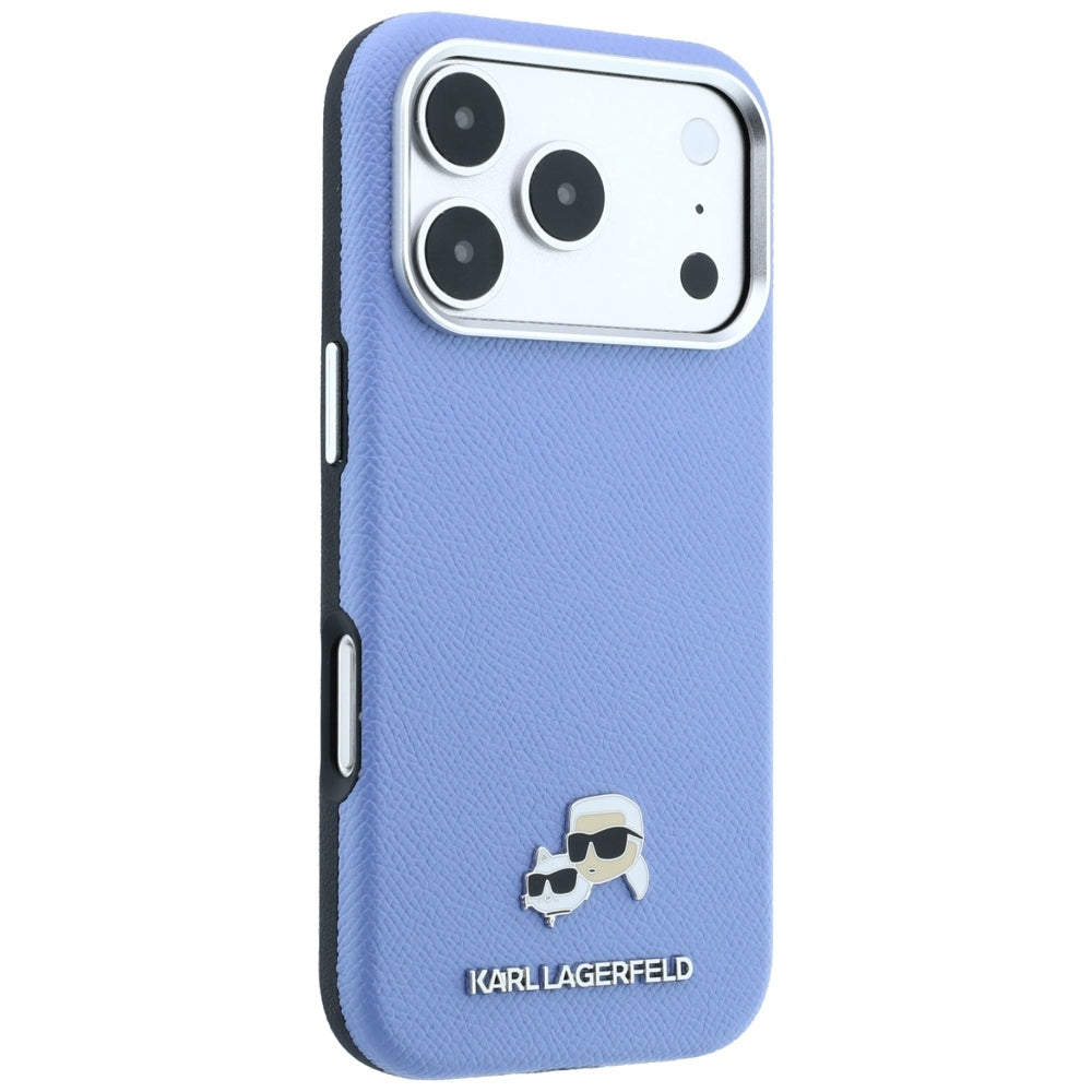 Custodia MagSafe per Apple iPhone 18 Pro / 17 Pro, Karl Lagerfeld, Grained Karl & Choupette Head's Metal, Bleu