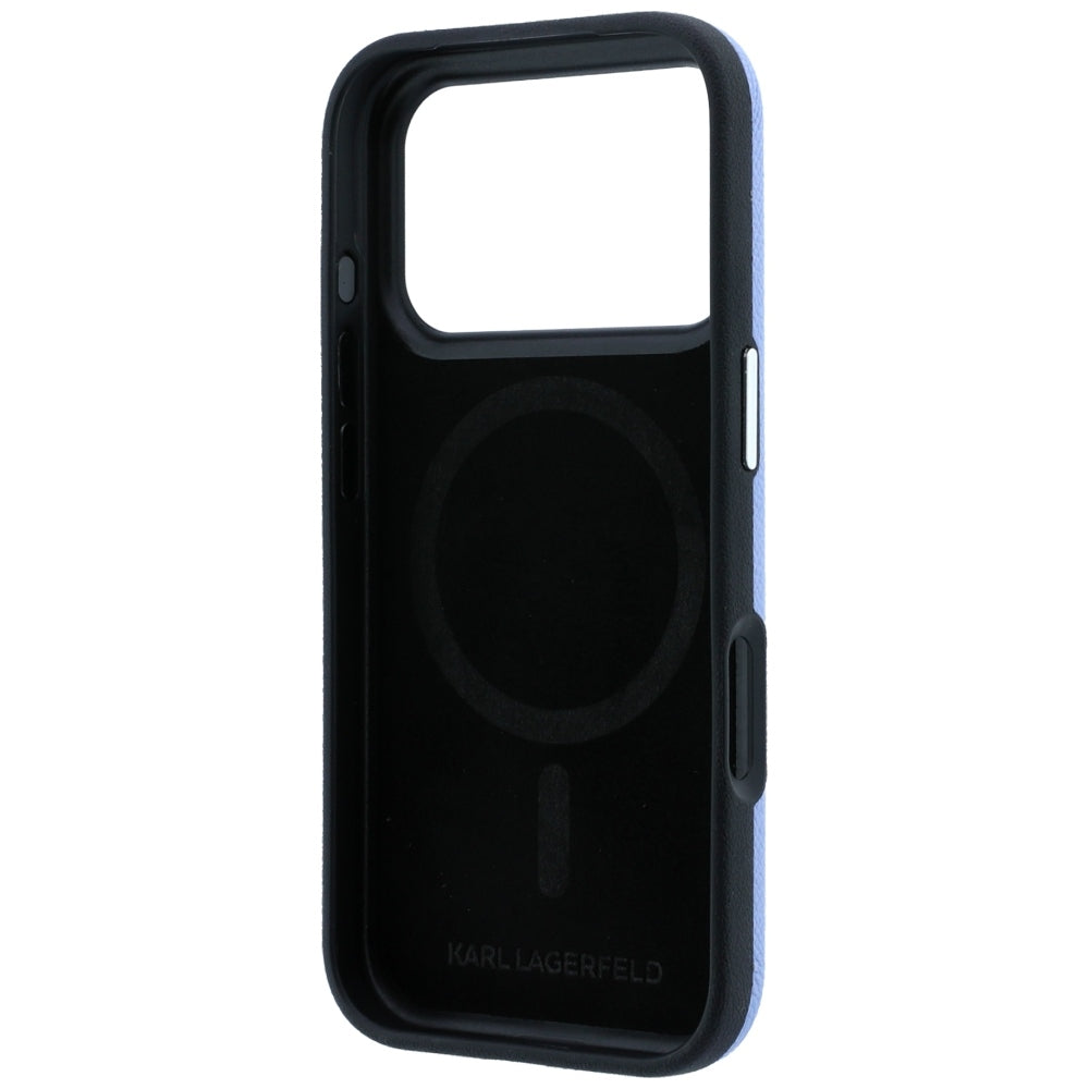 Custodia MagSafe per Apple iPhone 18 Pro / 17 Pro, Karl Lagerfeld, Grained Karl & Choupette Head's Metal, Bleu