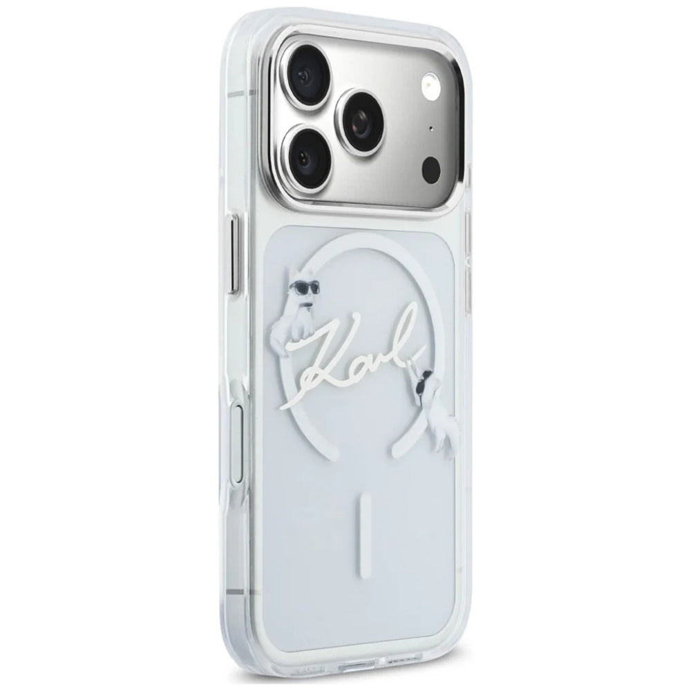 Custodia MagSafe per Apple iPhone 18 Pro / 17 Pro, Karl Lagerfeld, IML Choupette Karl Script Logo, Trasparente