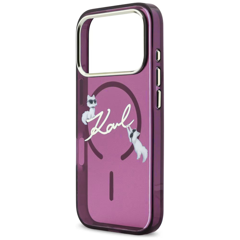 Custodia MagSafe per Apple iPhone 18 Pro / 17 Pro, Karl Lagerfeld, IML Choupette Karl Script Logo, Vinaccia