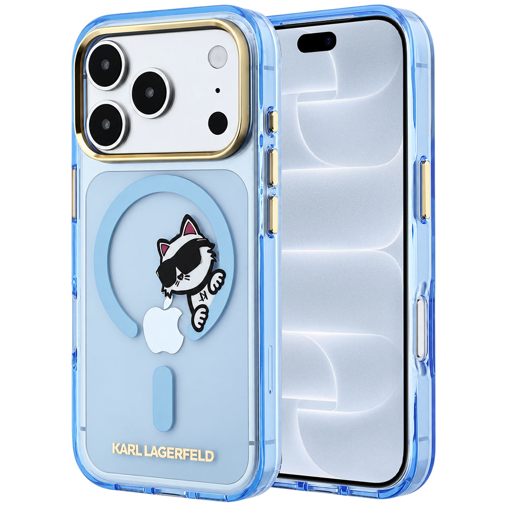 Custodia MagSafe per Apple iPhone 18 Pro / 17 Pro, Karl Lagerfeld, IML Peekaboo Print Metal Frame, Bleu