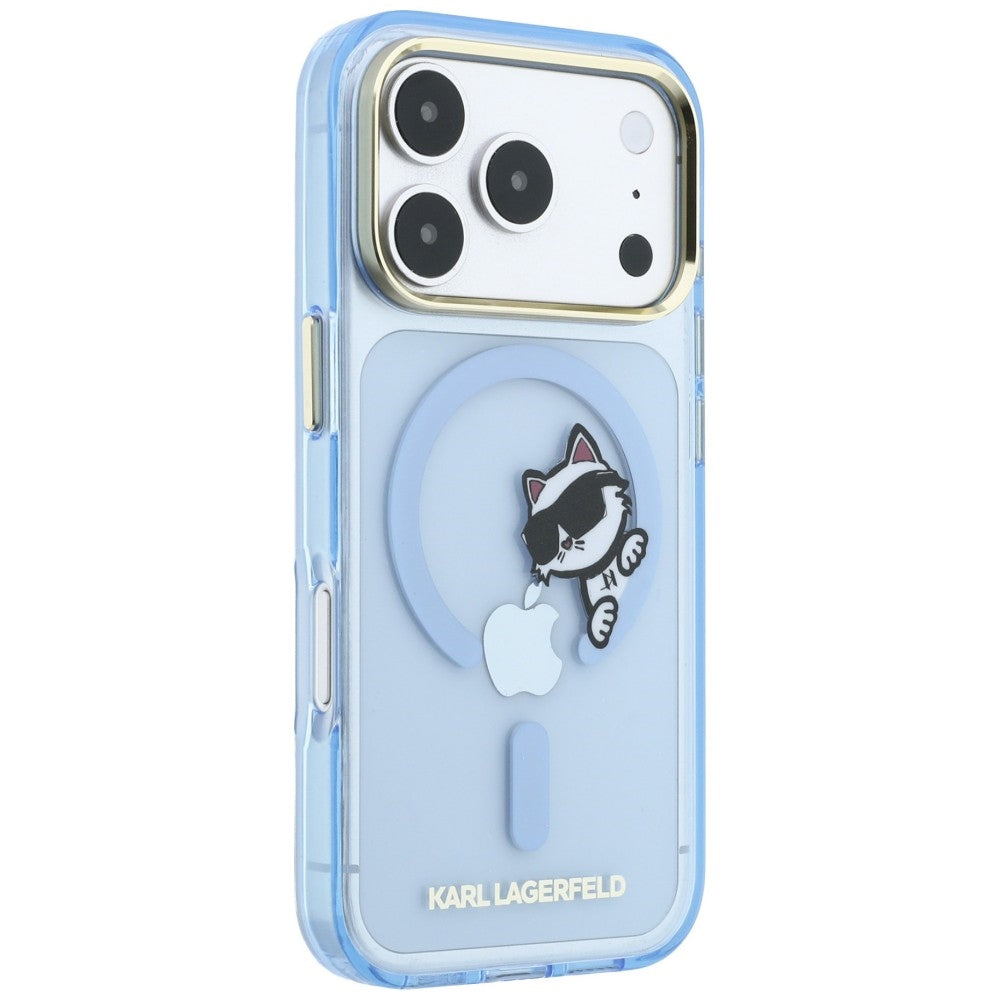 Custodia MagSafe per Apple iPhone 18 Pro / 17 Pro, Karl Lagerfeld, IML Peekaboo Print Metal Frame, Bleu