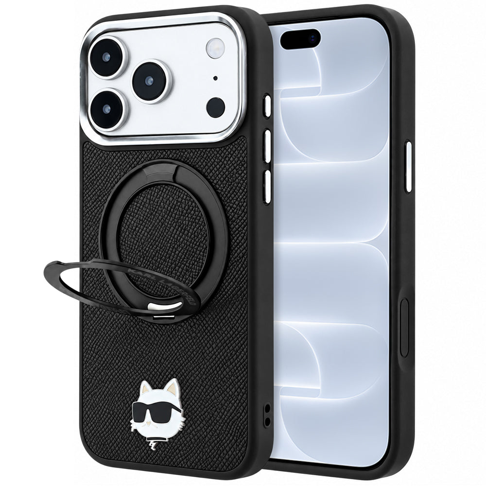 Custodia MagSafe per Apple iPhone 18 Pro / 17 Pro, Karl Lagerfeld, Ring Stand 360 Choupette Pin, Nera
