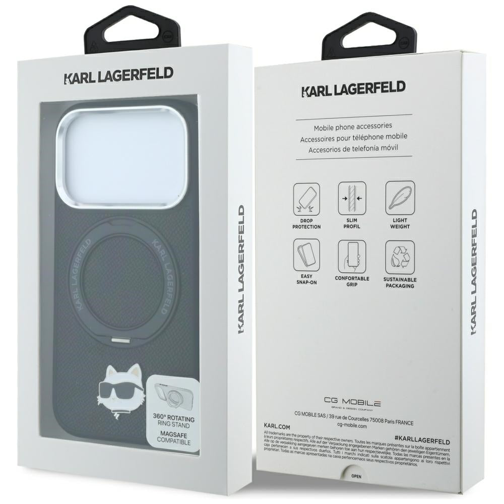 Custodia MagSafe per Apple iPhone 18 Pro / 17 Pro, Karl Lagerfeld, Ring Stand 360 Choupette Pin, Nera