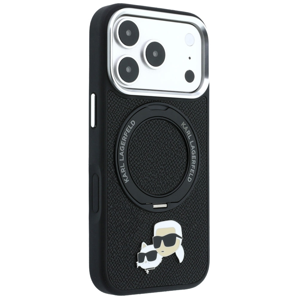 Custodia MagSafe per Apple iPhone 18 Pro / 17 Pro, Karl Lagerfeld, Ring Stand 360 Karl & Choupette Pin, Nera
