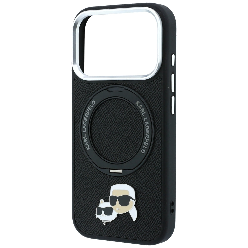 Custodia MagSafe per Apple iPhone 18 Pro / 17 Pro, Karl Lagerfeld, Ring Stand 360 Karl & Choupette Pin, Nera