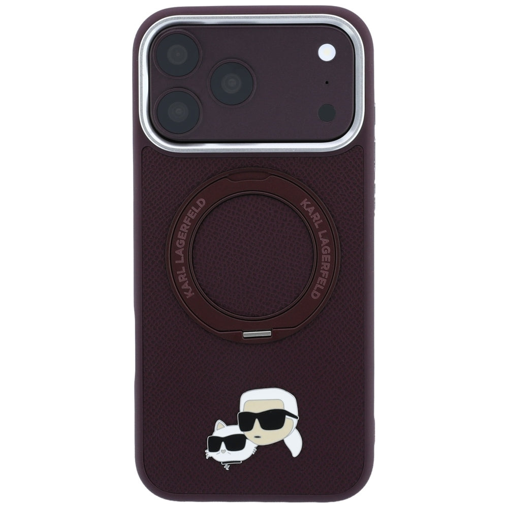 Custodia MagSafe per Apple iPhone 18 Pro / 17 Pro, Karl Lagerfeld, Ring Stand 360 Karl & Choupette Pin, Vinaccia