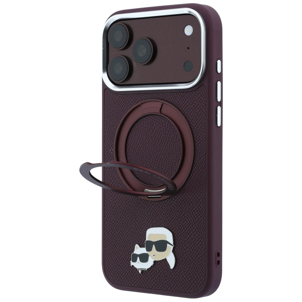 Custodia MagSafe per Apple iPhone 18 Pro / 17 Pro, Karl Lagerfeld, Ring Stand 360 Karl & Choupette Pin, Vinaccia