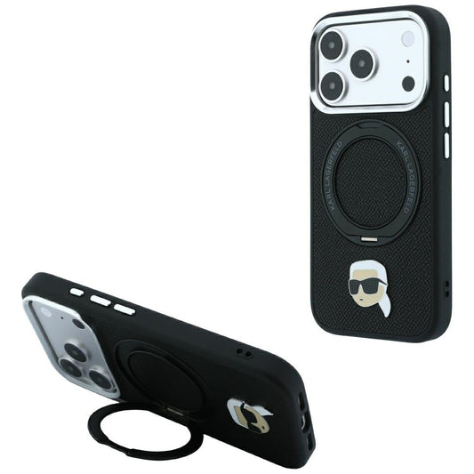 Custodia MagSafe per Apple iPhone 18 Pro / 17 Pro, Karl Lagerfeld, Ring Stand 360 Karl Pin, Nera