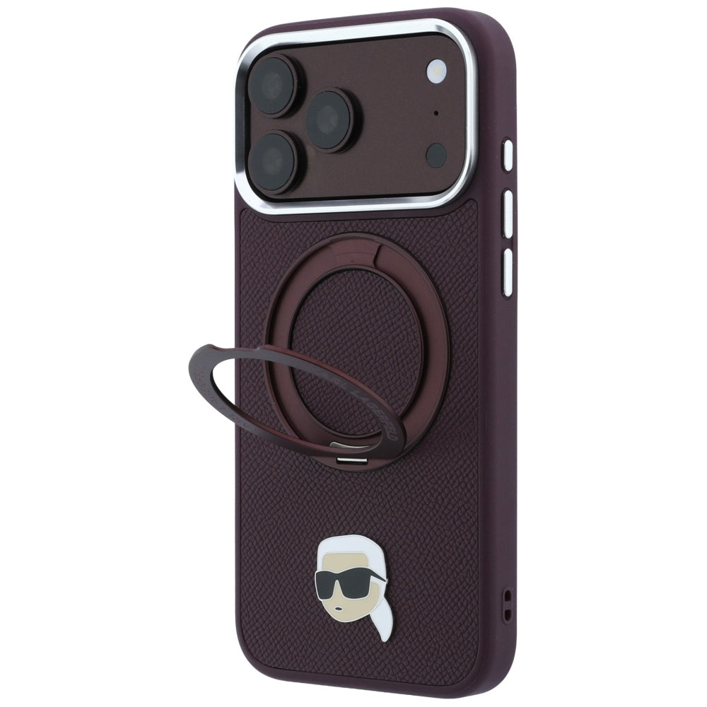 Custodia MagSafe per Apple iPhone 18 Pro / 17 Pro, Karl Lagerfeld, Ring Stand 360 Karl Pin, Vinaccia