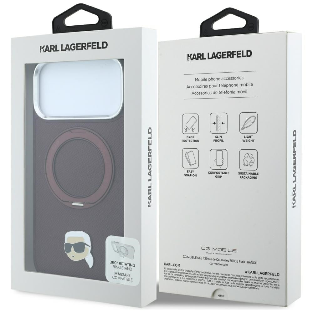 Custodia MagSafe per Apple iPhone 18 Pro / 17 Pro, Karl Lagerfeld, Ring Stand 360 Karl Pin, Vinaccia