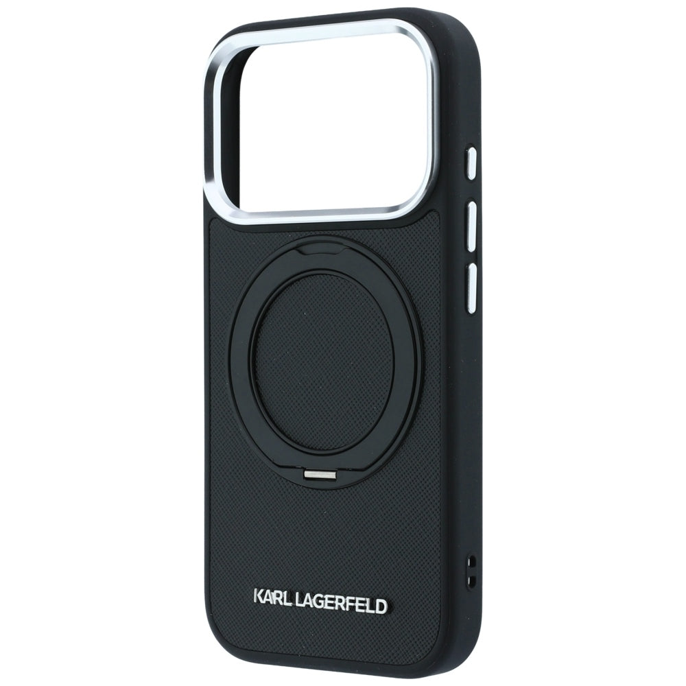 Custodia MagSafe per Apple iPhone 18 Pro / 17 Pro, Karl Lagerfeld, Ring Stand 360 Saffiano, Nera