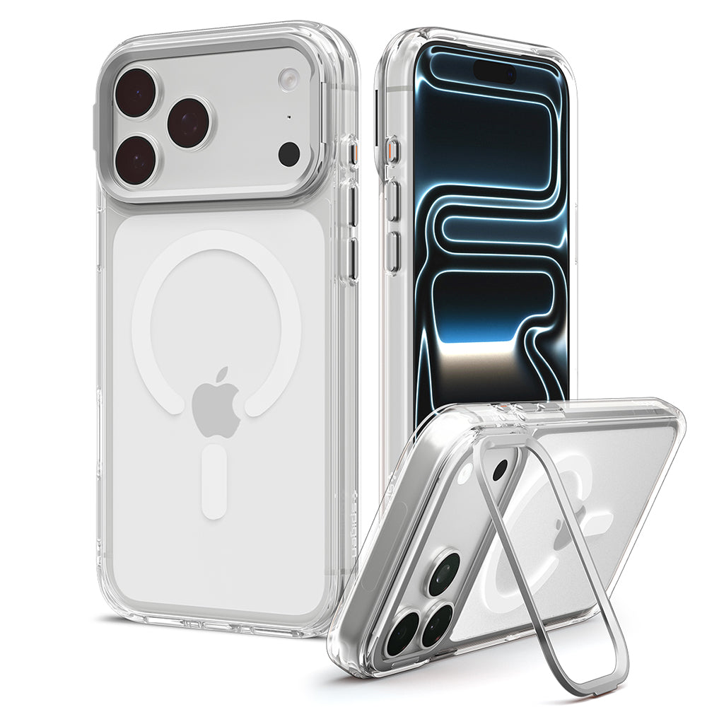 Custodia MagSafe per Apple iPhone 18 Pro / 17 Pro, Spigen, Ultra Hybrid Optik S, Argento Trasparente ACS11921