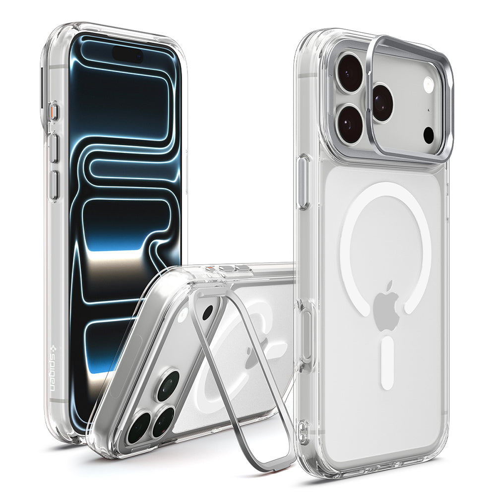 Custodia MagSafe per Apple iPhone 18 Pro / 17 Pro, Spigen, Ultra Hybrid Optik S, Argento Trasparente ACS11921