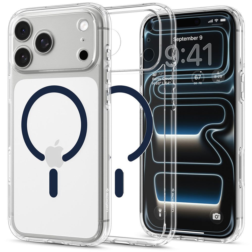 Custodia MagSafe per Apple iPhone 18 Pro / 17 Pro, Spigen, Ultra Hybrid, Trasparente Blu Navy ACS12158