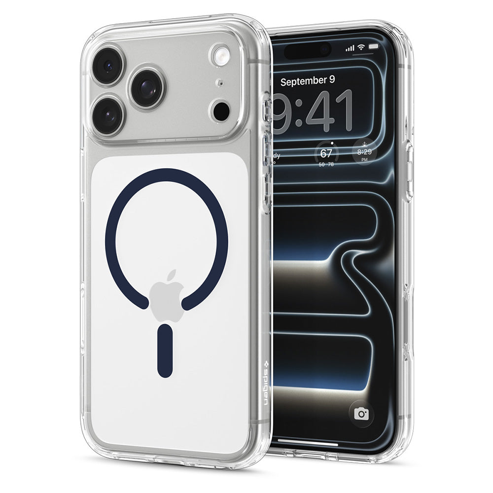 Custodia MagSafe per Apple iPhone 18 Pro / 17 Pro, Spigen, Ultra Hybrid, Trasparente Blu Navy ACS12158