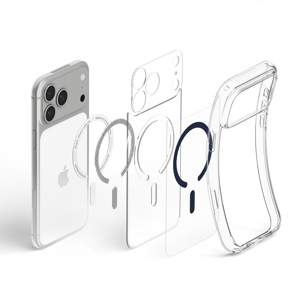 Custodia MagSafe per Apple iPhone 18 Pro / 17 Pro, Spigen, Ultra Hybrid, Trasparente Blu Navy ACS12158